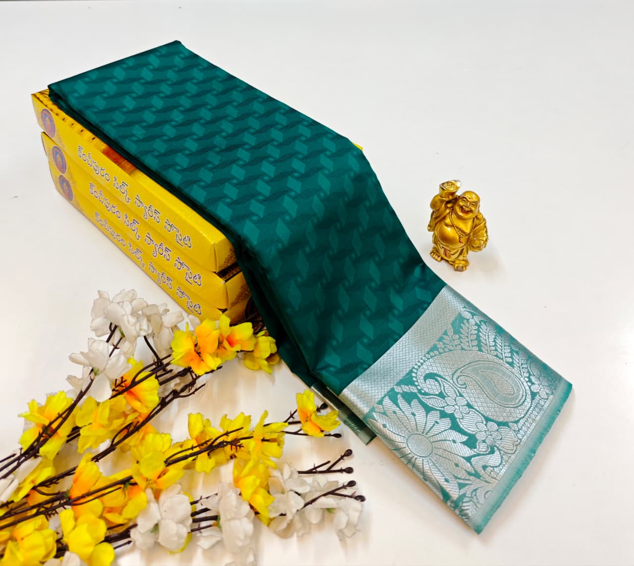 Olive Green Soft Silk Bridal Saree with Rich Silk Finish